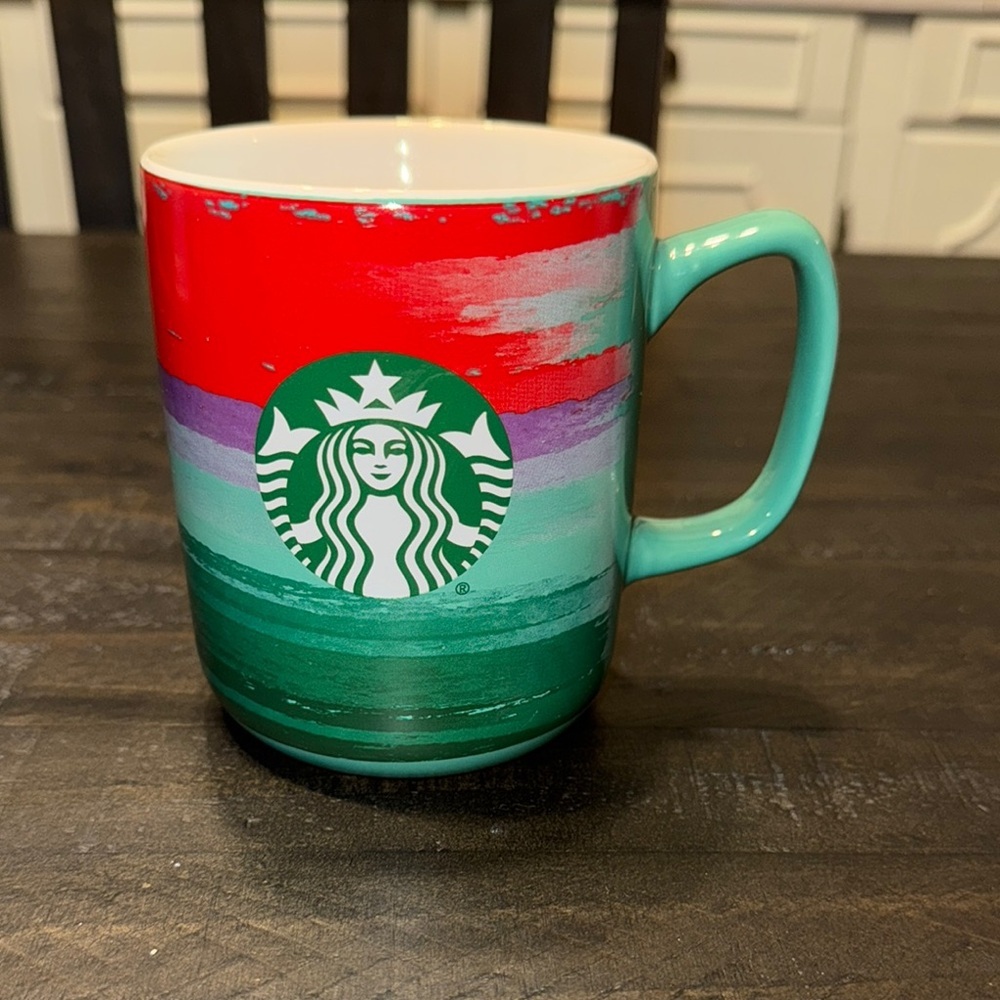 Starbucks coffee tea cup mug Christmas holiday seasonal red green brushstroke